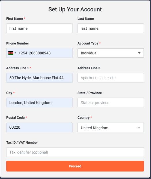 Account details form