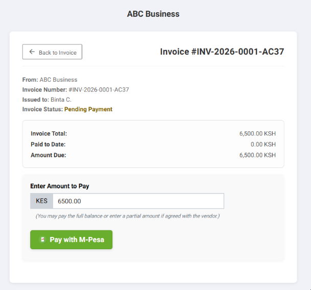 Invoice payment page