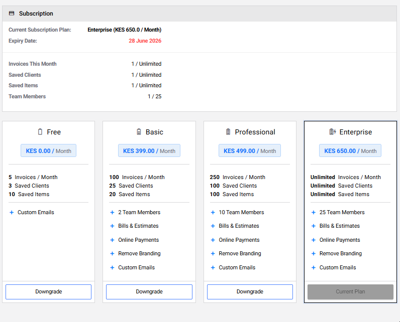 Subscription upgrade InvoiceHela