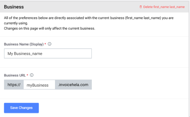 Business information settings