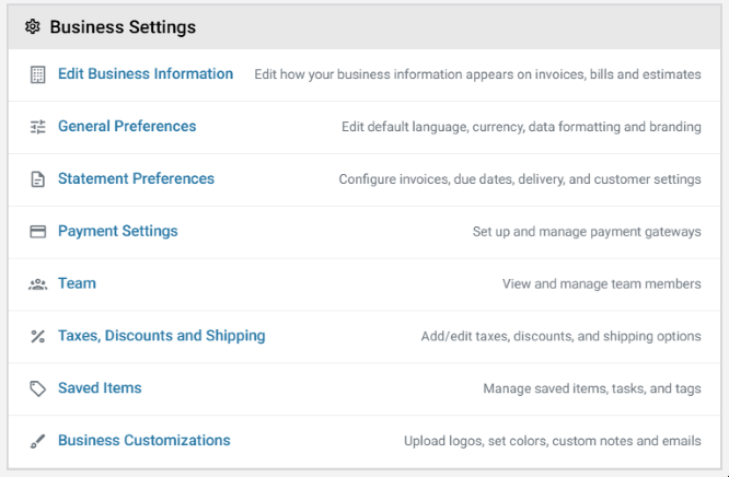 Business information settings